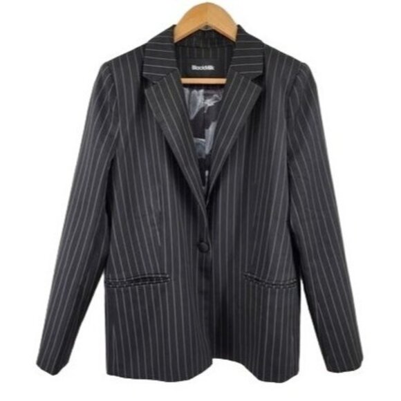 BlackMilk Women's Pinstripe Blazer Jacket Single Button Size Large Black & White - Picture 1 of 6
